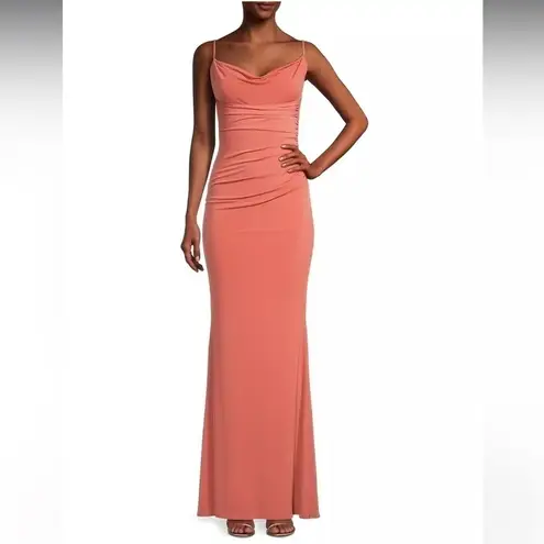 Katie May NWOT Surreal Cowlneck lace insert fitted low back jersey Gown sz L