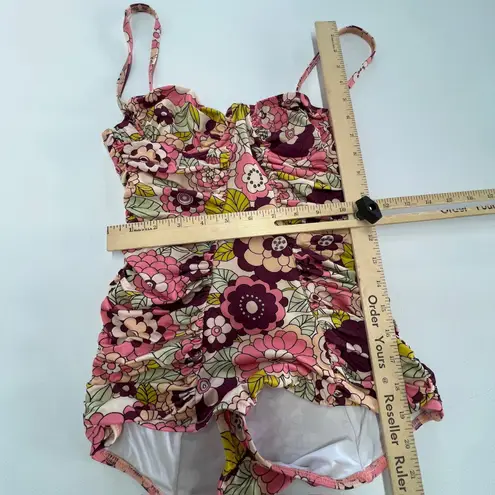 Dodo Bar Or Swimsuit Womens Small One Piece Floral Ruched Vintage Style Bathing