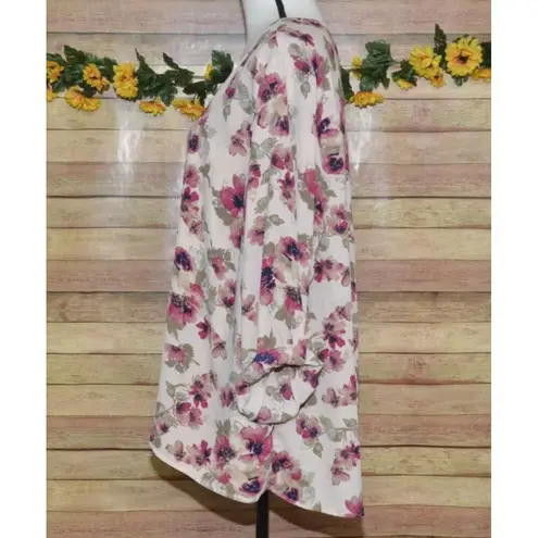 Krazy Kat Chiffon Pink Floral Blouse Roll Tab Sleeve Plus 3X Causal Night Out