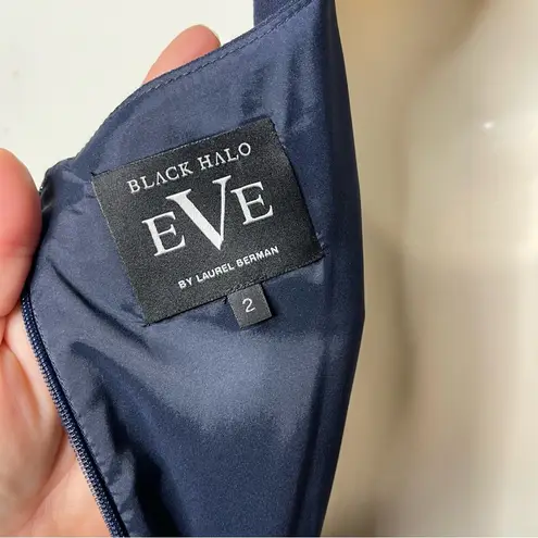 Black Halo EVE navy and red hi low bottom black tie event gown sz 2