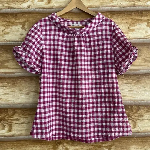 Pendleton Vintage gingham check gauzy reversed Peter Pan collar blouse size XL