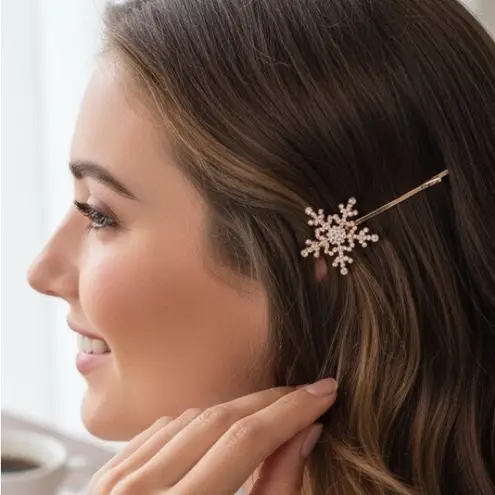 Holiday Time Snowflake Hair Clip Christmas Hair Accessories Glitter Winter Crystals Rhineston