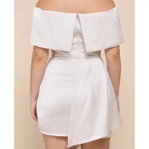 Lulus Always Celebrating Off Shoulder Satin Midi Dress Cocktail Evening NWT Med White