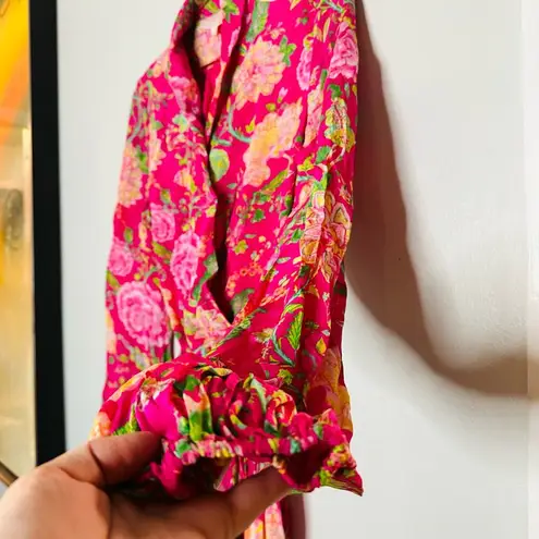 ROCOCO SAND Chloe Pink Floral Long Sleeves Wrap Maxi Dress Size Small