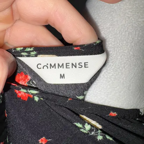 Commense Floral Midi Dress Short Sleeve Wrap Style Black Red Flowers M Size M - Image 5