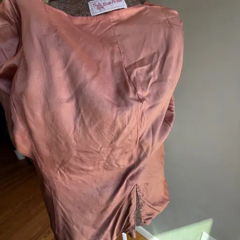 Vintage Herringbone Tweed Blazer Jacket, Classic Brown Fitted Career Coat Wool Size XS