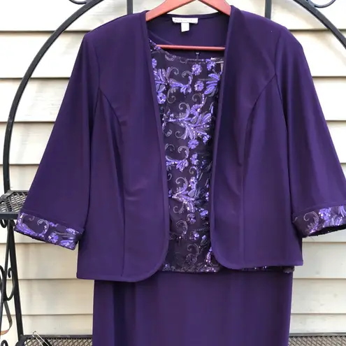 Maya Brooke 10 Purple Floral sequin Midi Dress and jacket