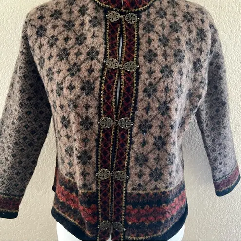 Wool Fair Isle front clasp cardigan Size PL Black