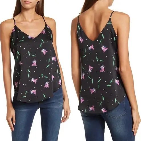 T Tahari  V-Neck Spaghetti Strap Floral Print Crepe Woven Camisole Top Medium