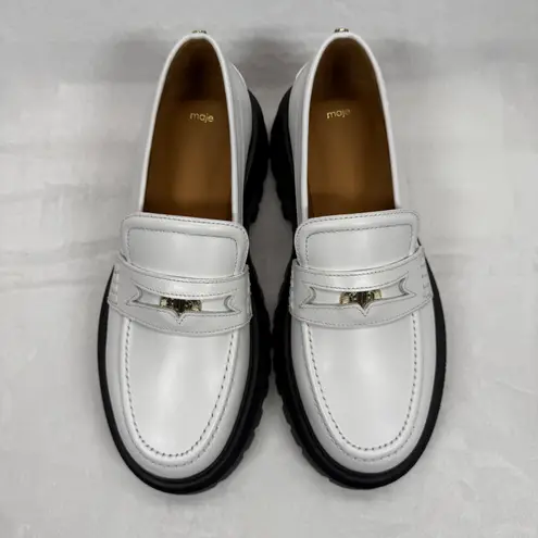 Maje Loafers White Leather Platform Lug Sole Medallion Detail Size 39