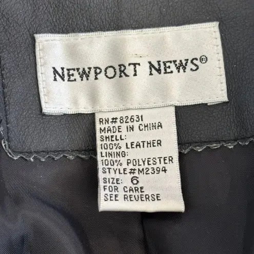 Newport News Vtg y2k Leather Blazer Jacket Sz 6 Euro Fitted Career Office Black