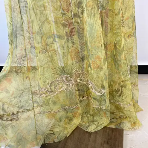 Johnny Was NWOT Arisoe Floral Mesh Embroidered Maxi Dress Green Orange Size S