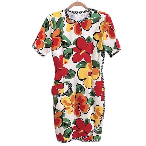 Bill Blass Vintage Floral Dress 80s 90s Bold Blooms Mod Statement Retro Women’s 6