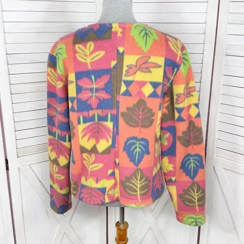 Handmade Leaf Print Fleece Blanket Crop Jacket Multicolor Medium Pink