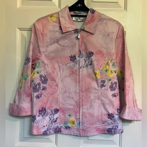 Erin London Vintage Pink Floral Zip Jacket Sz M Size M