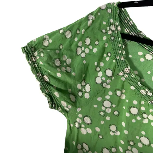 Boden USA Boden Green Circle Print Short Sleeve Tie Neck Blouse Size 6