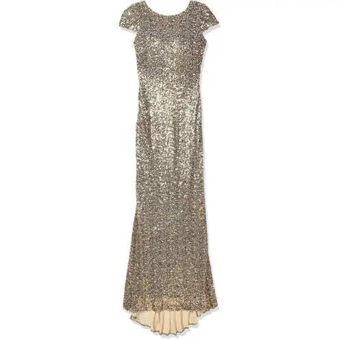 Badgley Mischka Size 2 Gold Sequin Cowl Back Gown