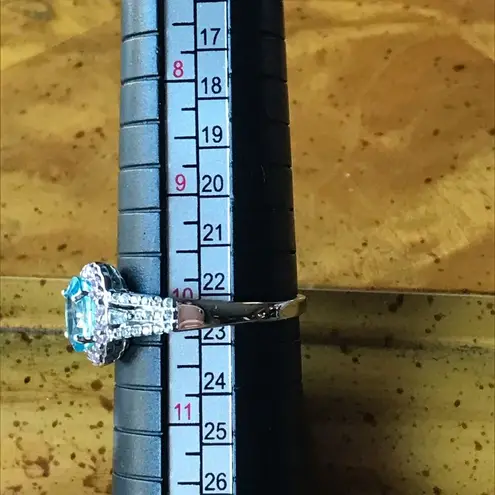 Natural Pink Sapphire Blue Zircon Sterling Silver Halo Ring Size 10