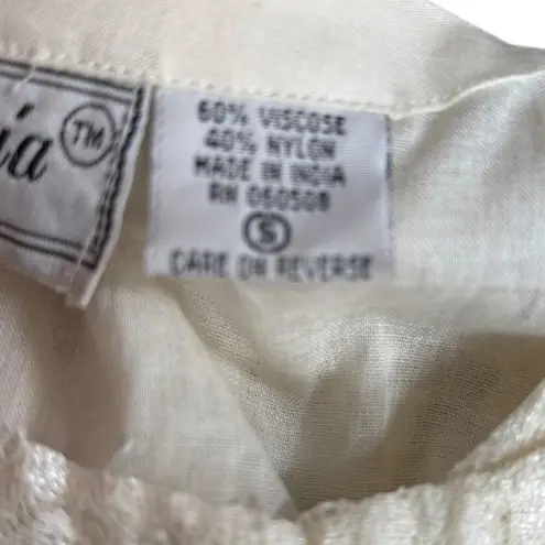 Deadstock 90s Lace Maxi Dress Ivory Sheer Floral Short Sleeve Scoop Neck Small