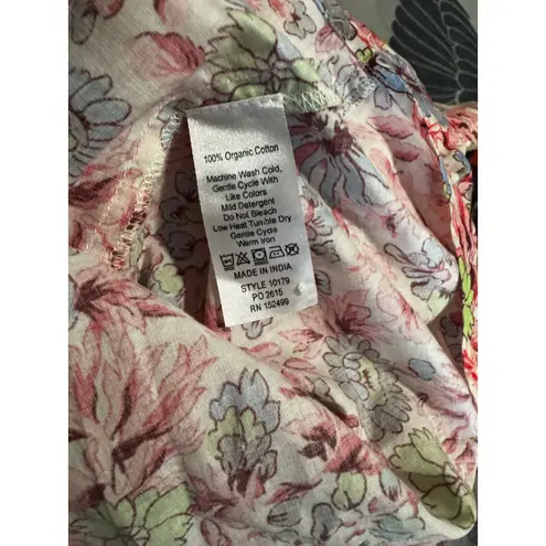 Amour Vert Organic Cotton Floral Boho Floral Blouse Top Size Large
