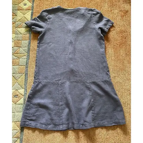 Vintage Blue Cactus Linen Dress Made in USA Boho Painted Print Drop Waist M/L Purple Size M