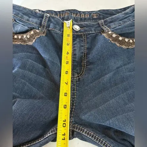 Live Hard Play Hard Jeans Rhinestones Pocket Brown Lace Bootcut Cowgirl Y2K 0246 Blue Size 10