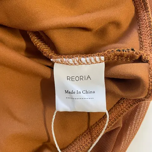 Reoria Turtleneck Sheer Mesh Long Sleeve Bodysuit, Size S, NWT Brown