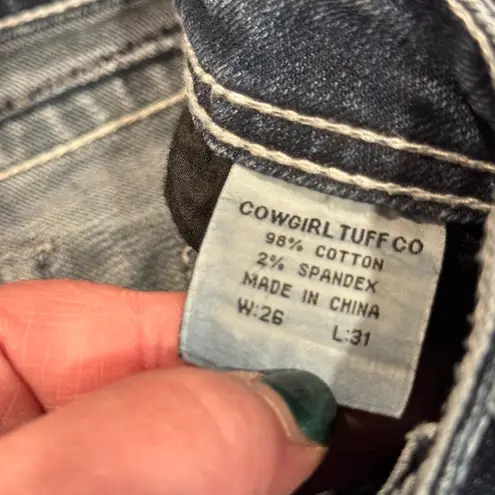 Cowgirl Tuff Low Rise Straight Jeans Size 26 Medium Wash Sequin Detail Western Blue