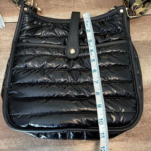 Womens Animal Print Strap Shiny Nylon Puffer Crossbody Bag Black Medium