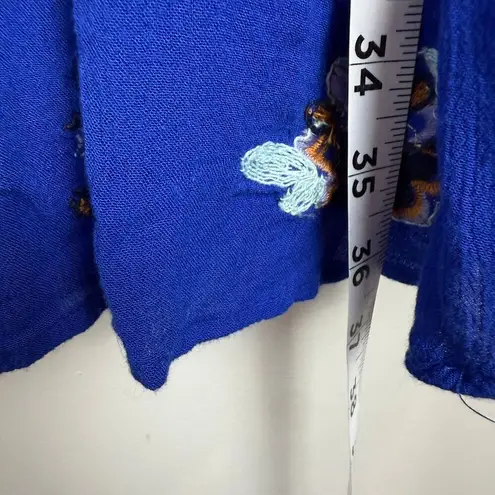 Free People  Mini Dress Womens M Royal Blue Oxford Embroidered Oversized Bohemian