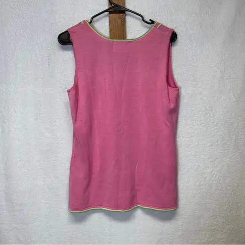 Quacker Factory Silk Blend Pink & Green Grasshopper Sleeveless Top Size M - Image 4