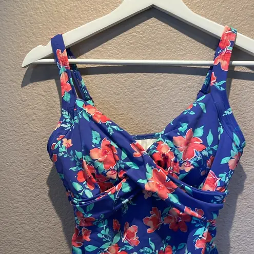 Lands End Women’s Galaxy Blue Blossom Floral Tankini Top New Size 4