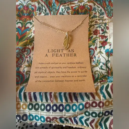Gold Feather Pendant Necklace “Light as a Feather” Adjustable Chain Boho Gift