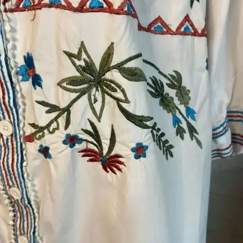 Eshakti Wayward Fancies floral Embroidered poplin button front shirt Size XL