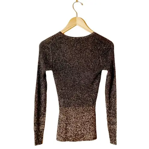 Veronica Beard Esmeralda Ribbed Sweater Black Metallic Peplum V-Neck Pullover XS