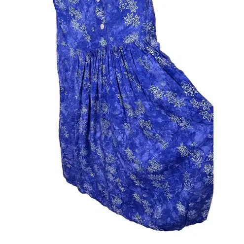 Vintage Nomadic Traders Blue Floral Print Midi Sleeveless Dress Small
