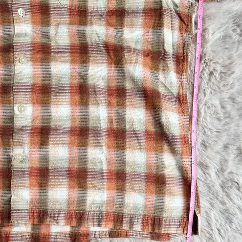 Van Heusen Men's Can Heusen Orange/Green/Cream Plaid Button Up Collared Short Sleeve