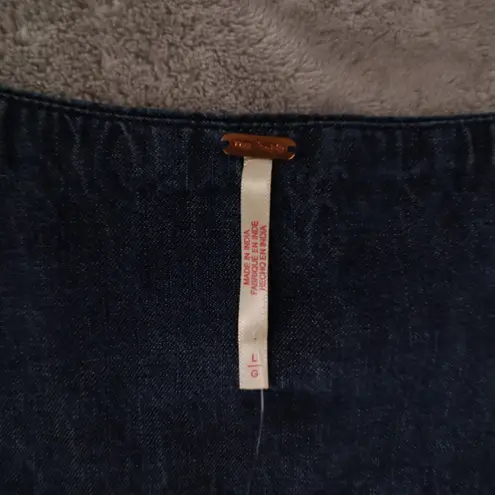 Free People  Zina Denim Embroidered Tunic Dress Swing Women's Large NWT Boho