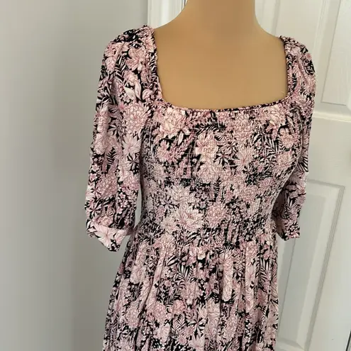 Something Navy Floral Smocked Maxi/Midi Dress Pink Navy