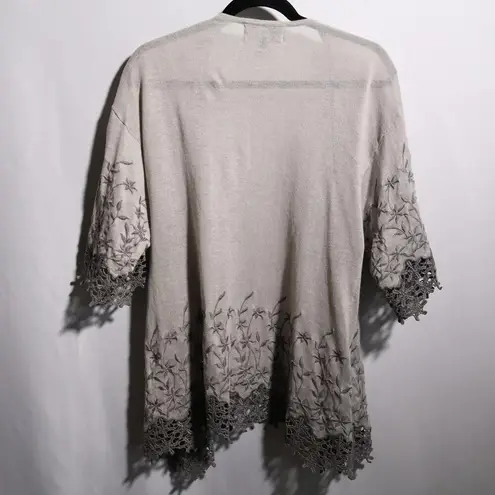 Sunday in Brooklyn Gray Cardigan Linen Crochet Floral Whimsical Fairycore Sz S