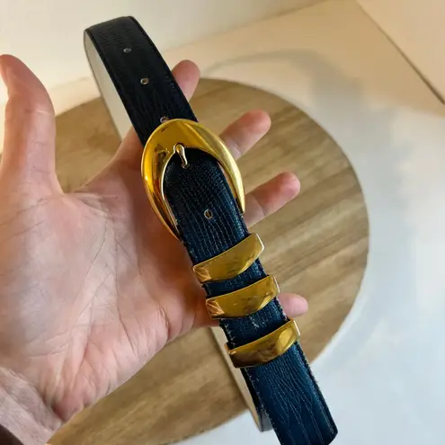 Amanda Smith Vintage 90s Blue Genuine Leather Golden Buckle Belt Size Large