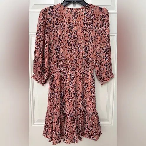 Lulus Size Small Dusty Rose Mauve Multi Print Mini Dress Half Sleeve V
