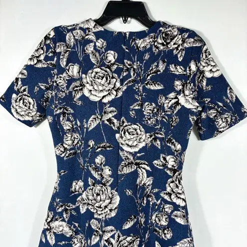 Oscar de la Renta Rose Printed Jacquard Dress Indigo White Medium NWT 25SN112DRJ