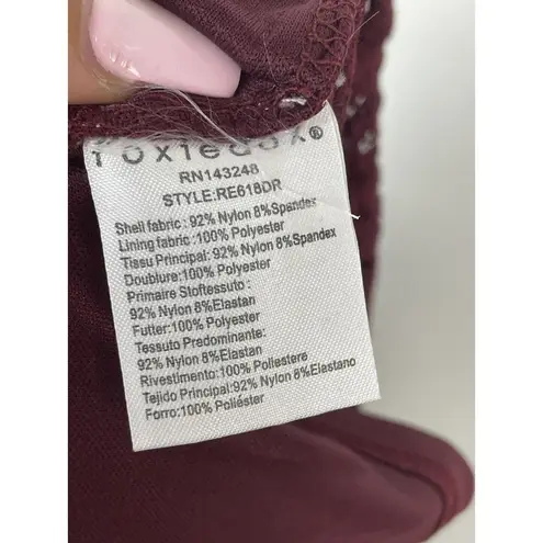 Foxiedox Burgundy Wine Lace Keyhole Back Stretch Ruffle Dress Women's Size S NEW