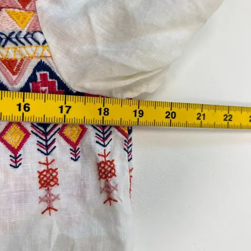 Johnny Was NWOT Linen Embroidered White Hoodie Top Zip Up Jacket Bohemian Size S