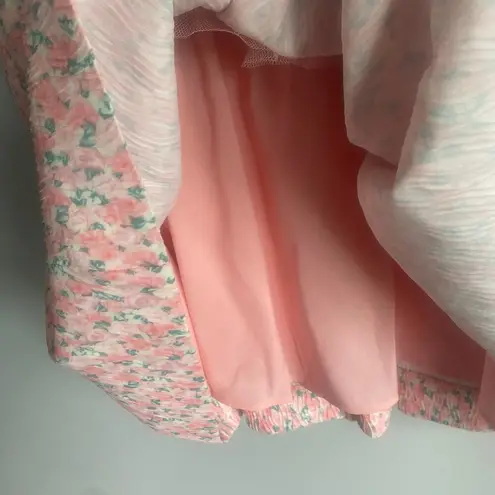 Endless Rose NWT Pink Floral Textured Bow Tie Mini Dress Square Neck Size Medium