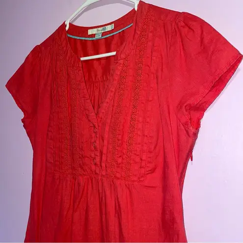 Boden Linen Mini Dress Women Size 6 Prairie Peasant Cottagecore Preppy Sundress Red
