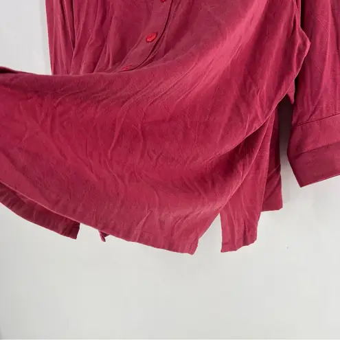 Tianello TENCEL Plus Sized Aida Blouse Button Front Garment Dyed Raspberry 2X Pink