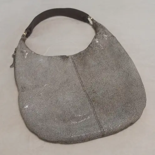 Hobo International Brown & Cream Stingray Print Glazed Leather Shoulder Handbag