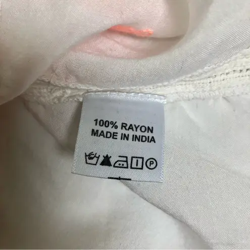 Melissa Odabash Embroidered Peasant Blouse Crop Top White Neon Coral Summery sz8